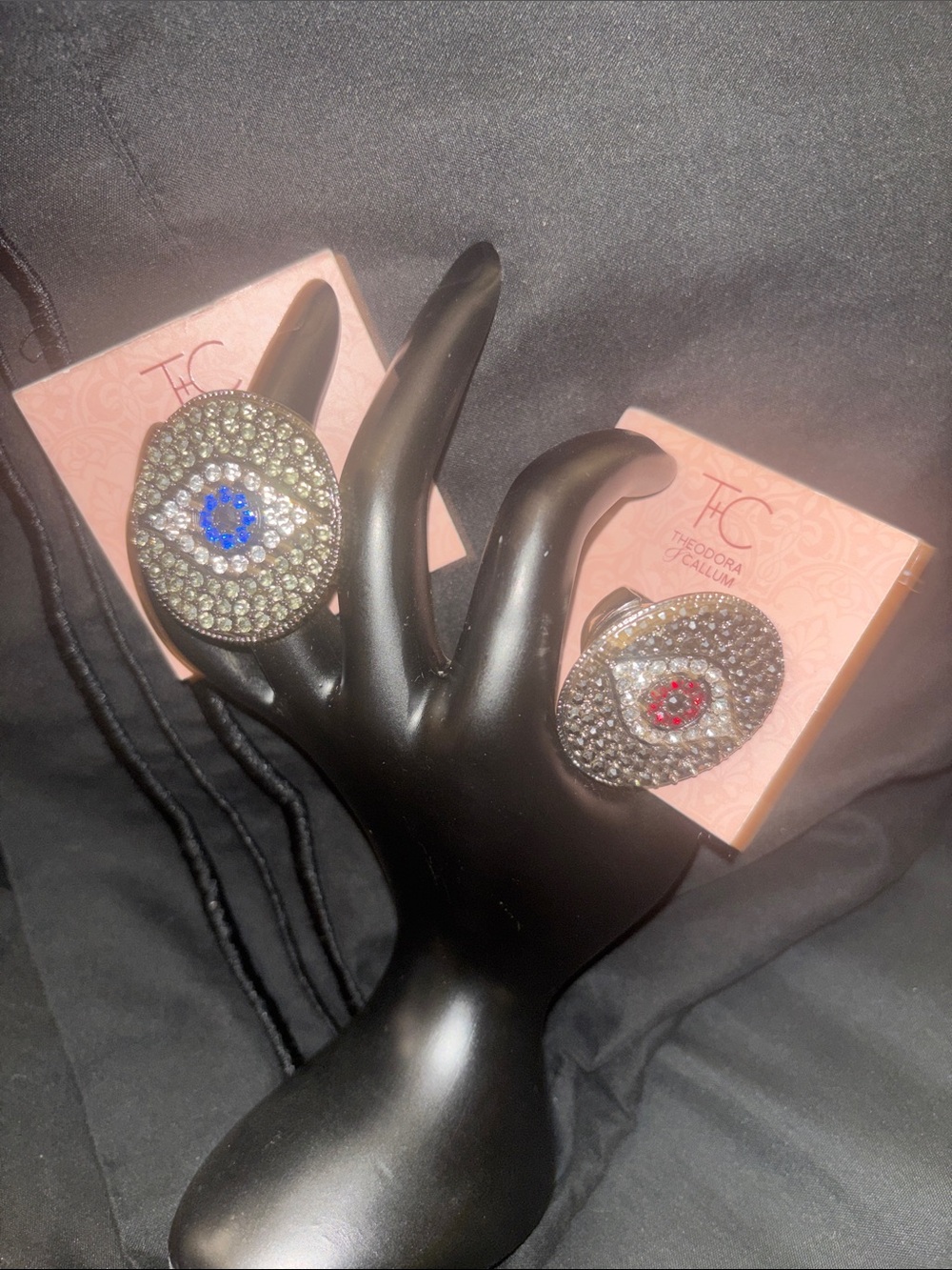 Theodora & Callum Crystal Evil Eye Rings with Blue and Red Centers